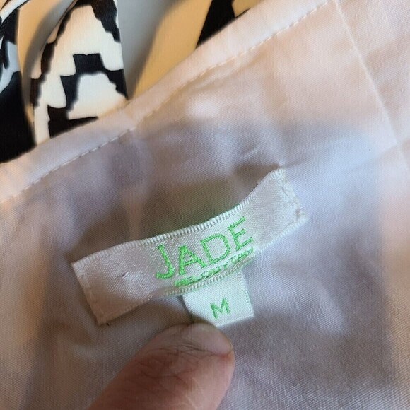 Jade Melody Tam Ikat Sheath Dress Medium Black & White Double Strap Lined Shift - Picture 10 of 12